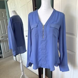 Express Blue Fitted Long Sleeve Blouse - size medium